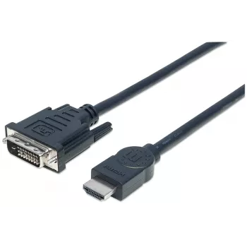 Manhattan HDMI į DVI-D 24+1 kabelis, 3 m, Kištukas-Kištukas, Juodas, Dvigubos jungties, Atitinka HDDVIMM3M