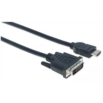 Manhattan HDMI į DVI-D 24+1 kabelis, 3 m, Kištukas-Kištukas, Juodas, Dvigubos jungties, Atitinka HDDVIMM3M