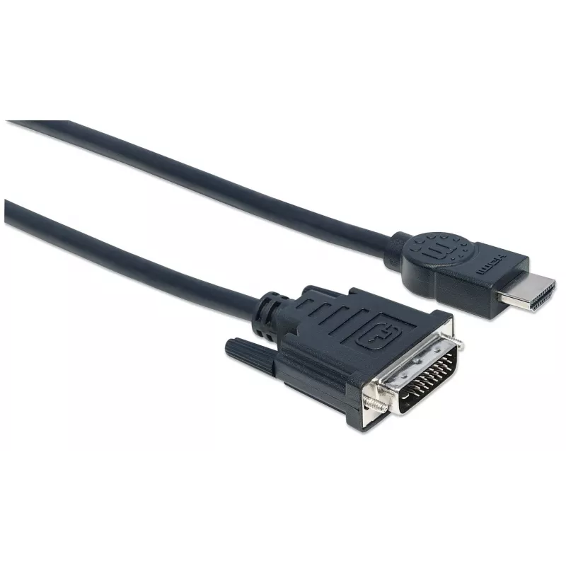 Manhattan HDMI į DVI-D 24+1 kabelis, 3 m, Kištukas-Kištukas, Juodas, Dvigubos jungties, Atitinka HDDVIMM3M
