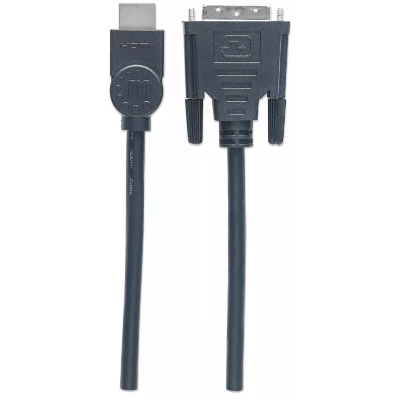 Manhattan HDMI į DVI-D 24+1 kabelis, 3 m, Kištukas-Kištukas, Juodas, Dvigubos jungties, Atitinka HDDVIMM3M