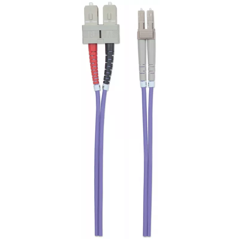 Intellinet šviesolaidinis jungiamasis laidas OM4, LC/SC, 1 m, violetinis, dupleksinis, daugiamodis, 50/125 µm, LSZH, viso gyvenimo garantija