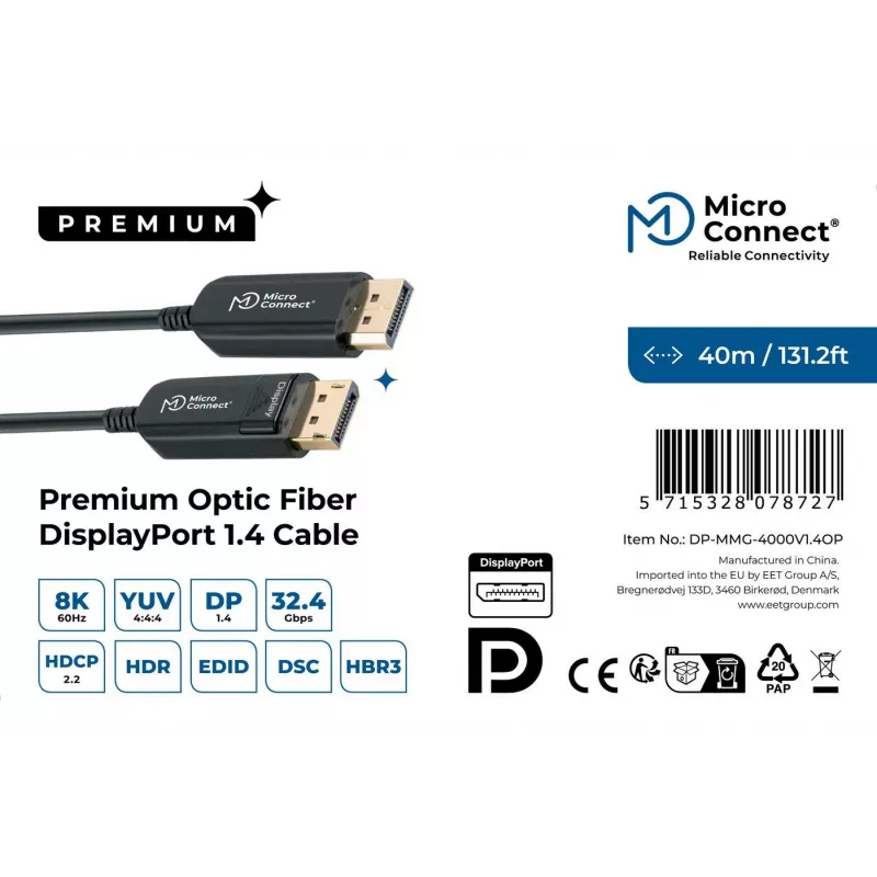 MicroConnect DP-MMG-4000V1.4OP DisplayPort 1.4 kabelis iki 8K@60Hz