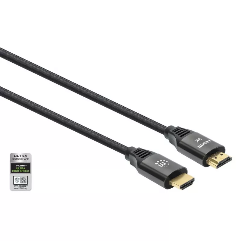 HDMI kabelis Manhattan 8K@60Hz 1m pintas Vyriškas į Vyrišką Juodas