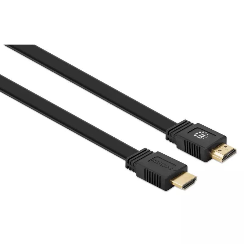 Manhattan HDMI Laidas su Ethernet (Plokščias), 4K@60Hz (Premium High Speed), 10m, Kištukas-Kištukas, Juodas