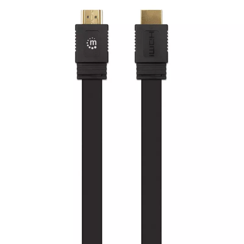 Manhattan HDMI Laidas su Ethernet (Plokščias), 4K@60Hz (Premium High Speed), 10m, Kištukas-Kištukas, Juodas