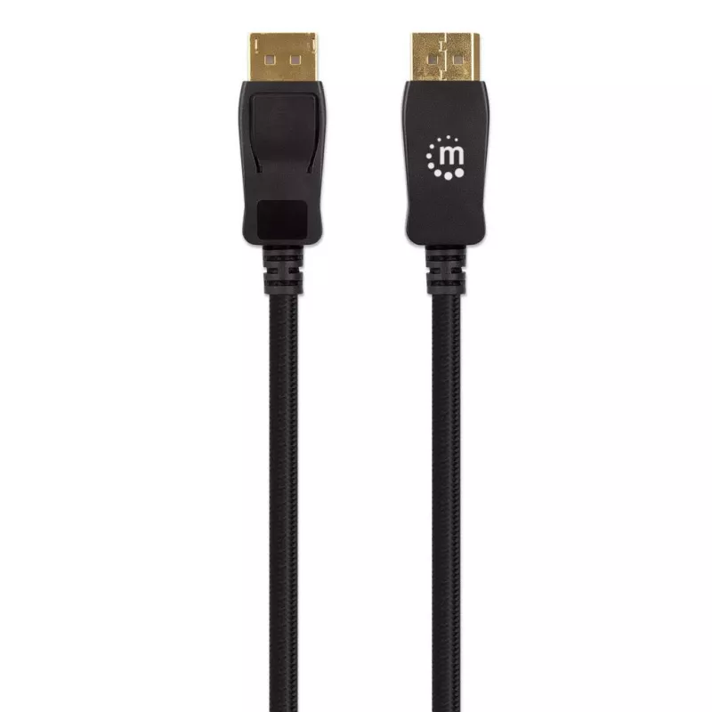 Manhattan DisplayPort 1.4 laidas, 8K@60Hz, 3m, pintas kabelis, vyriškas į vyrišką, su fiksatoriais, pilnai ekranuotas, juodas, garantija visam gyvenimui, atitinka DP14MM3M