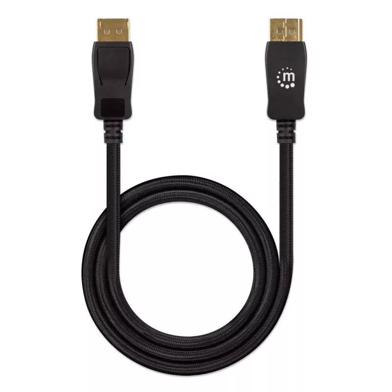 Manhattan DisplayPort 1.4 laidas, 8K@60Hz, 3m, pintas kabelis, vyriškas į vyrišką, su fiksatoriais, pilnai ekranuotas, juodas, garantija visam gyvenimui, atitinka DP14MM3M