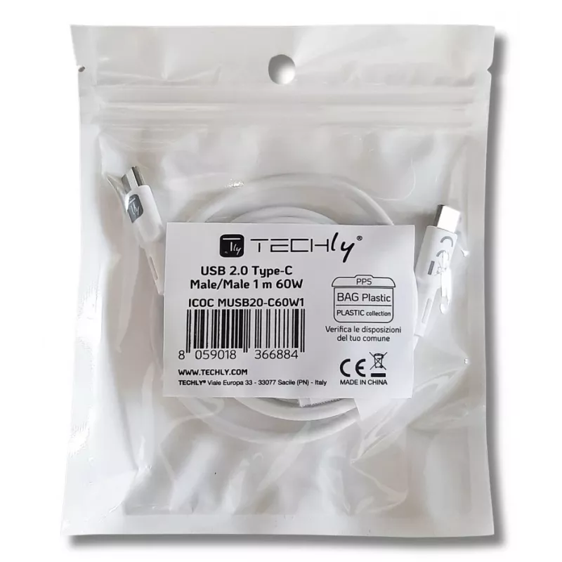 Techly ICOC-MUSB20-C60W1 USB 2.0 laidas USB-C 1 m baltas