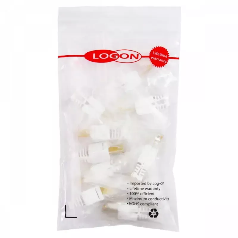 LOGON TWP8P8TP RJ-45 Cat5e kištukas, skaidrus/baltas/geltonas, 10 vnt.