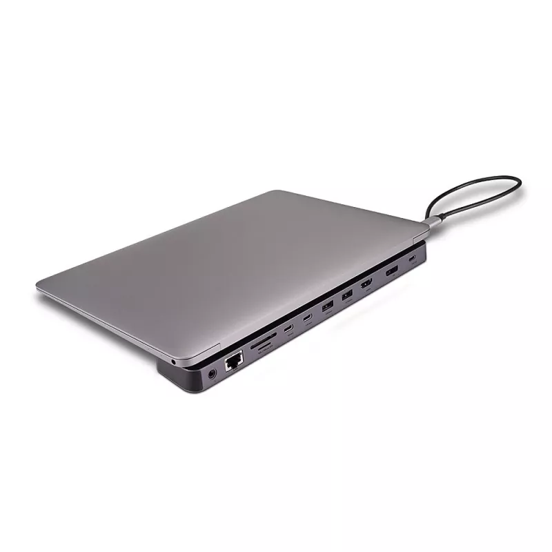 Lindy DST-Mini XT 810, USB-C nešiojamojo kompiuterio mini dokų stotelė su vienu 8K arba dviem 4K60 ekranais ir 100 W įkrovimo perdavimu