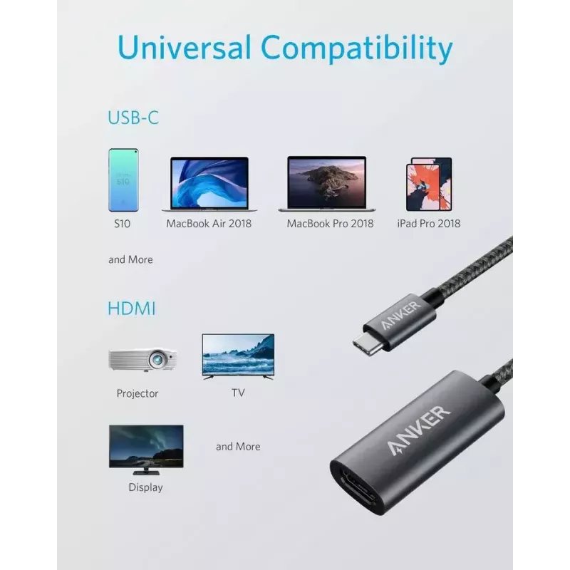 USB grafikos adapteris Anker A83120A1 — USB 3.2 Gen 1, juodas/pilkas, kabelis 0,15 m