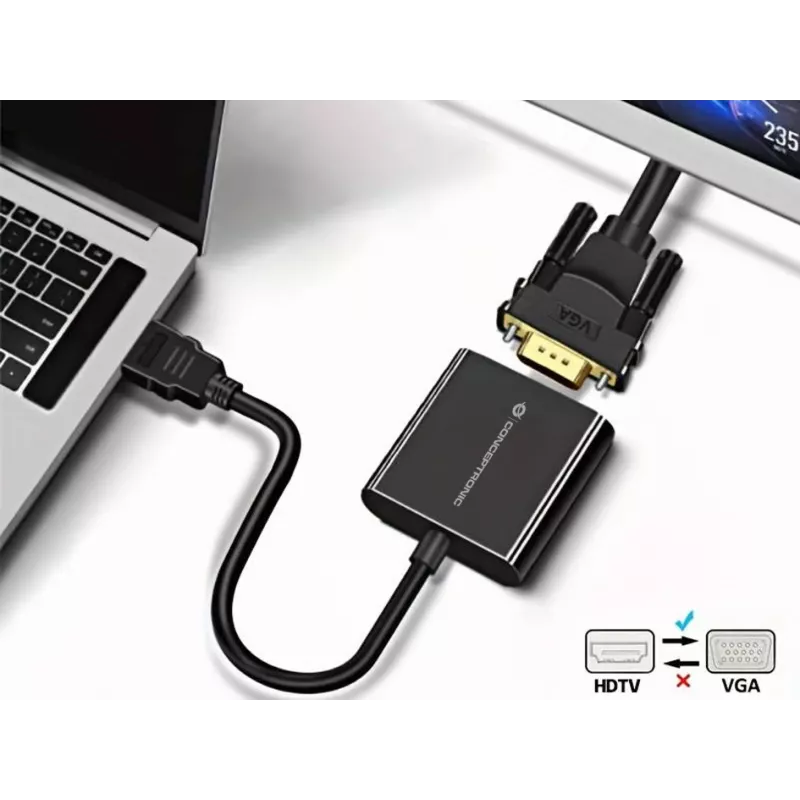 Conceptronic ABBY20B HDMI į VGA adapteris, 0,25 m, HDMI A tipo (standartinis), VGA (D-Sub), kištukas, lizdas, tiesus
