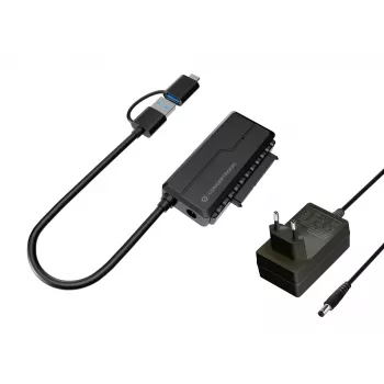 Conceptronic ABBY21B USB 3.0 SATA adapteris su maitinimo adapteriu, 2,5 colio/3,5 colio SATA HDD/SSD, 2-in-1 USB C/A laidas