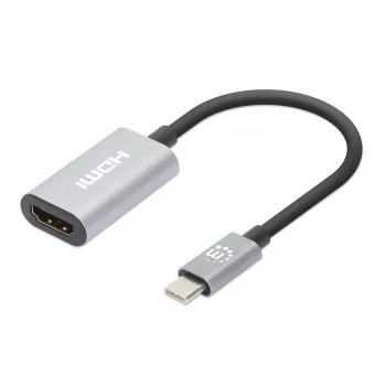 Manhattan USB-C į HDMI laidas, 4K@60Hz, 5 Gbps (USB 3.2 Gen1), 11 cm, juodas/sidabrinis