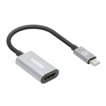 Manhattan USB-C į HDMI laidas, 4K@60Hz, 5 Gbps (USB 3.2 Gen1), 11 cm, juodas/sidabrinis