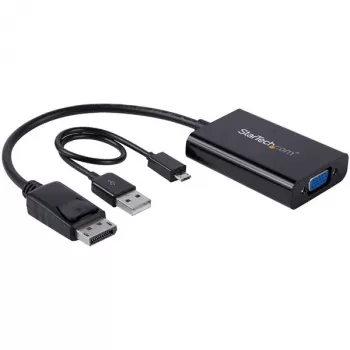 StarTech.com DisplayPort į VGA adapteris su garsu, 0,184 m, 1920 x 1200 pikselių, 1080p, juodas, aktyvus vaizdo keitiklis, 0 - 70 °C