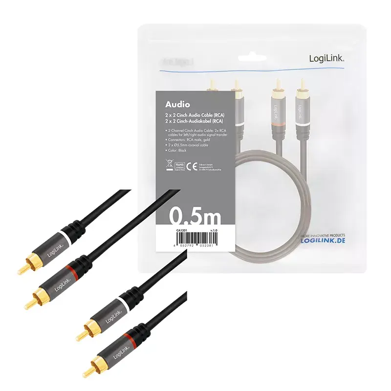 LogiLink CA1201 garso laidas 0,5 m 2 x RCA juodas