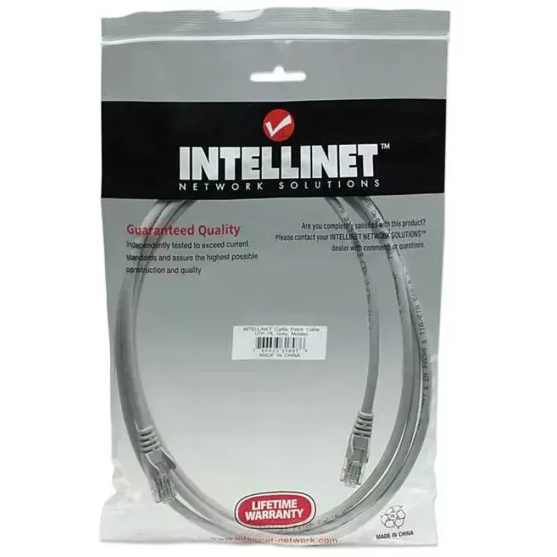 Intellinet tinklo jungiamasis laidas Cat5e, 2 m, pilka, CCA, U/UTP, PVC, RJ45, auksuoti kontaktai, be užkabinimo, su apsauginiu gaubtu, garantija visam laikui