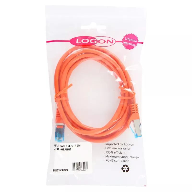 LOGON TCR55SS015O tinklo kabelis Cat5e SF/UTP (S-FTP) oranžinis 1,5 m RJ-45–RJ-45