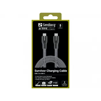 USB-C laidas Sandberg Survivor 2 m 100 W juodas/baltas