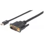Manhattan Mini DisplayPort 1.2a į DVI-D 24+1 laidas, 1080p@60Hz, 1,8 m, Kištukas į kištuką, Suderinamas su DVI-D, Juodas, Viso gyvenimo garantija