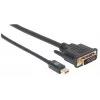 Manhattan Mini DisplayPort 1.2a į DVI-D 24+1 laidas, 1080p@60Hz, 1,8 m, Kištukas į kištuką, Suderinamas su DVI-D, Juodas, Viso gyvenimo garantija