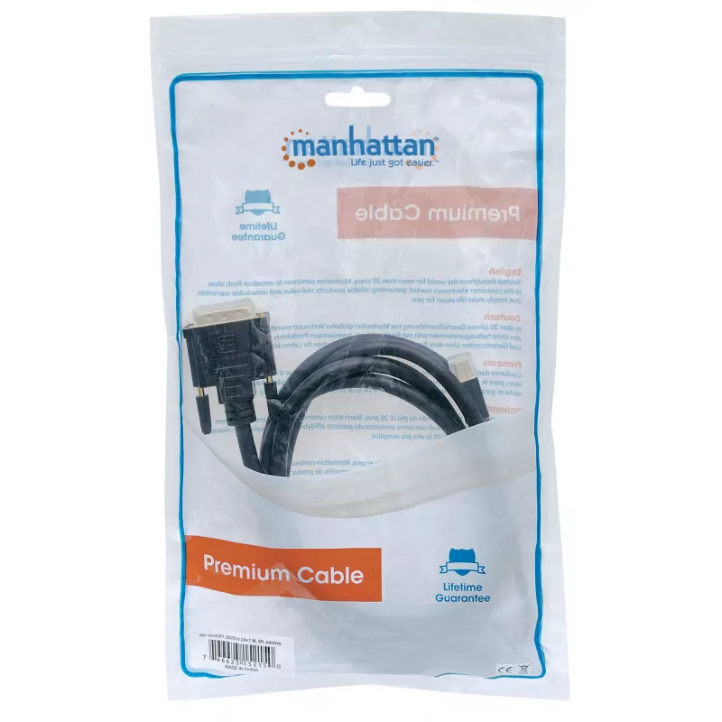 Manhattan Mini DisplayPort 1.2a į DVI-D 24+1 laidas, 1080p@60Hz, 1,8 m, Kištukas į kištuką, Suderinamas su DVI-D, Juodas, Viso gyvenimo garantija