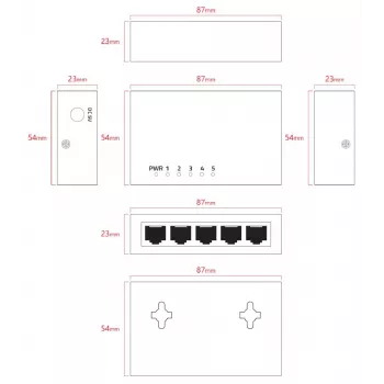 Lanview LVN-DESK-5PORT-1G nevaldomas 5 prievadų Gigabit Ethernet komutatorius