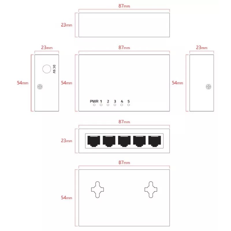 Lanview LVN-DESK-5PORT-1G nevaldomas 5 prievadų Gigabit Ethernet komutatorius