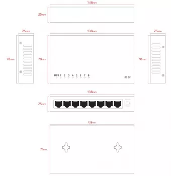 Lanview LVN-DESK-8PORT-1G — 8 prievadų 1 Gbps Ethernet stalinis jungiklis