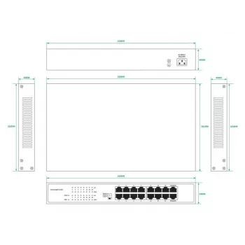 Nevaldomas tinklo jungiklis Lanview LVN-1U-16PORT-1G, 16 prievadų, 1 Gbps, Ethernet, montuojamas stelaže 1U