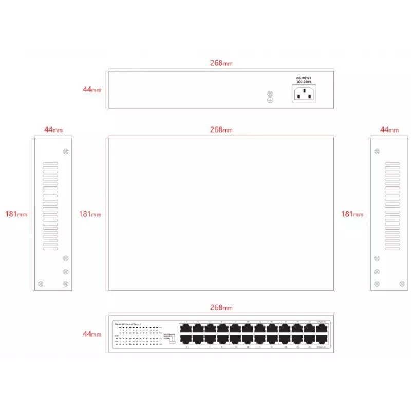 Nevaldomas jungiklis Lanview LVN-1U-24PORT-1G — 24 prievadų pilnas Gigabit stelažinis
