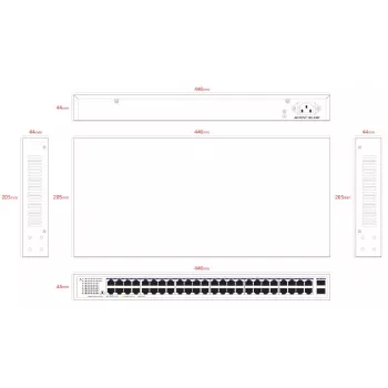 Lanview nevaldomas perjungiklis LVN-1UMOUNT-48PORT-2SFP-1G — 48x RJ45 1G prievadai, 2x SFP jungtys