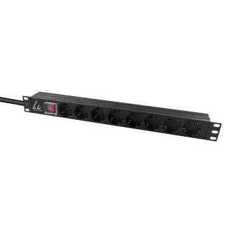 Lanview 19 colių 1U 10A maitinimo juosta su 8x Schuko lizdais (LVR-2MSCH-SCH-C13-8)