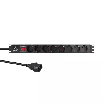 Lanview 19 colių 1U 10A maitinimo juosta su 8x Schuko lizdais (LVR-2MSCH-SCH-C13-8)