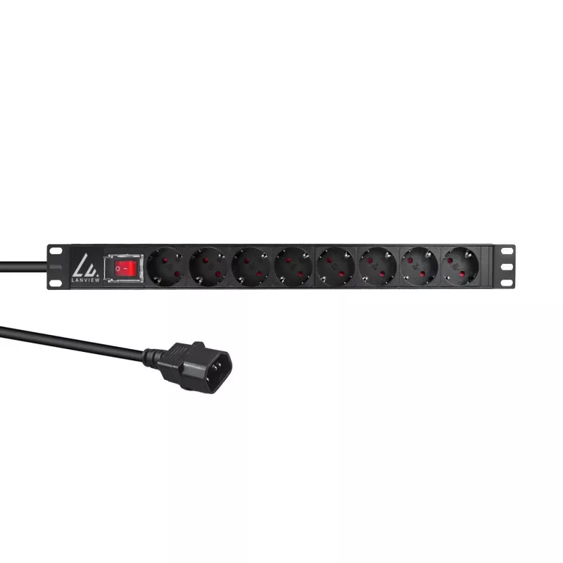 Lanview 19 colių 1U 10A maitinimo juosta su 8x Schuko lizdais (LVR-2MSCH-SCH-C13-8)