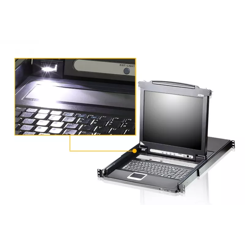 ATEN CL5708M konsolinis KVM jungiklis su 43,2 cm (17 colių) LCD ekranu, 1U, juodas