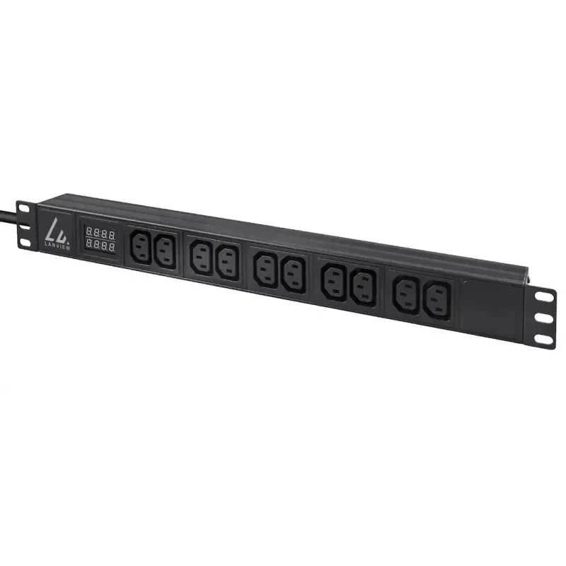 Lanview LVR-3MIEC-AMP-10C13 matuojamas maitinimo skirstytuvas (PDU), 10 AC lizdų, 1U, juodas