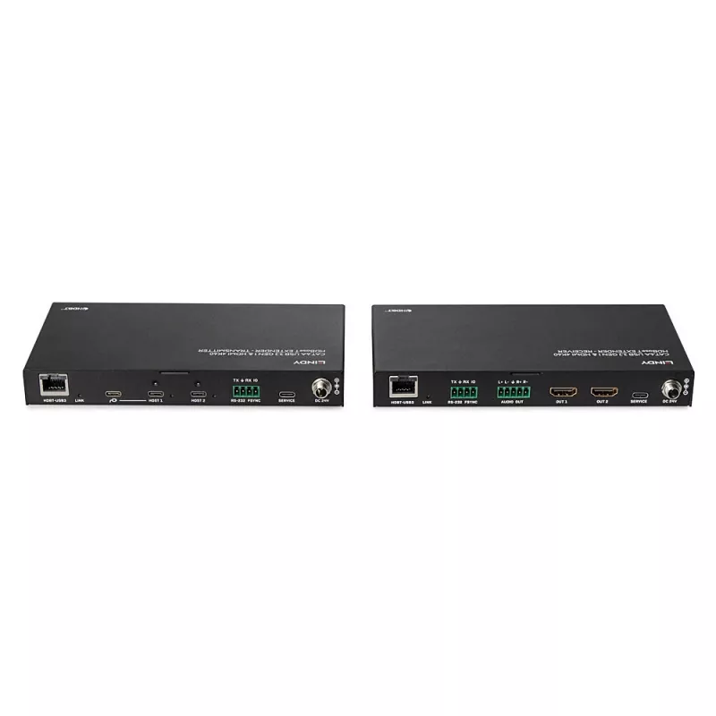 Tinklo siųstuvas-imtuvas Lindy 100m Cat.6A 2 Host USB 3.2 Gen 1 ir HDMI 4K60