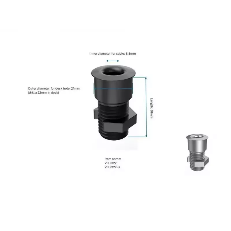 Vivolink VLDG22 stalo kabelių pravedimo įvorė, 22 mm, juoda/aliuminė