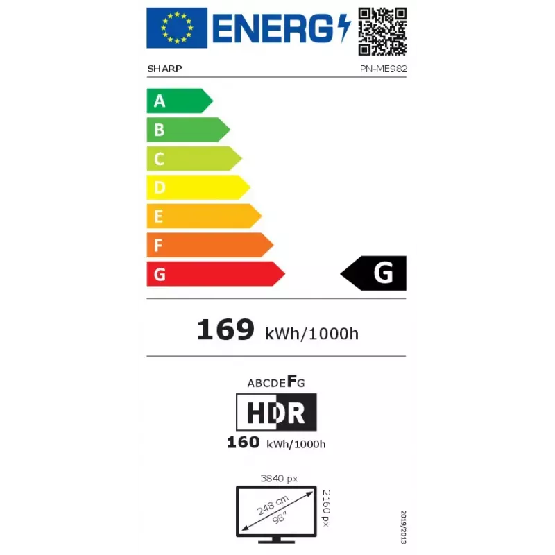 Sharp PN-ME982 98 colių skaitmeninis reklaminis ekranas 4K Ultra HD LED 450 cd/m² Android juodas