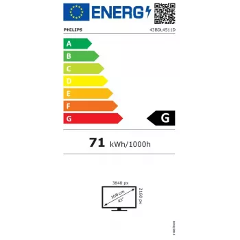 Philips 43BDL4511D/00 Skaitmeninis stendas 109,2 cm (43 coliai) 500 cd/m² 4K Ultra HD juodas 24/7