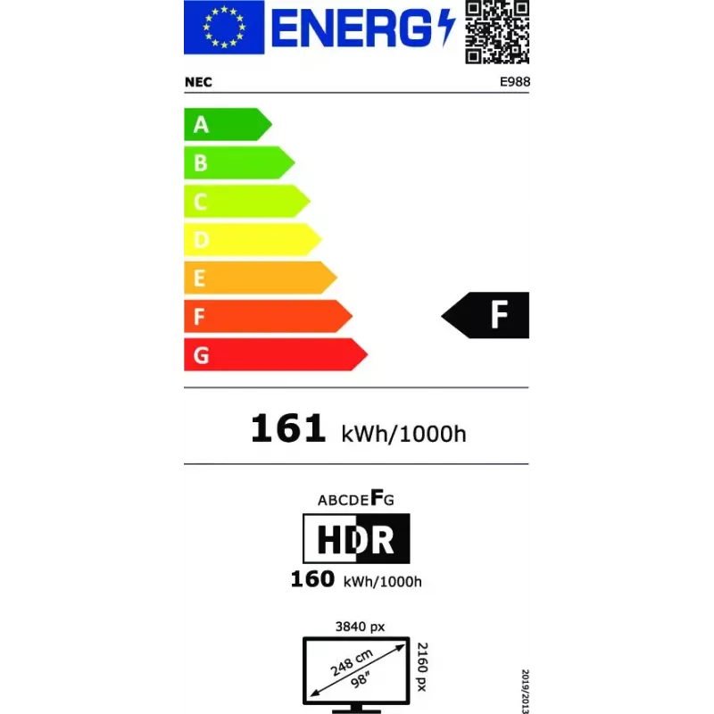 NEC MultiSync E988 Skaitmeninės reklamos plokščiasis ekranas 2,48 m (97,5 col.) LCD 350 cd/m² 4K Ultra HD juodas 24/7