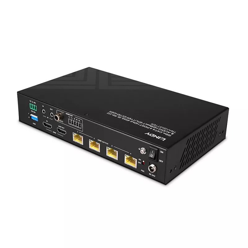 Lindy 100 m Cat.6 4 prievadų HDMI 4K60 HDBT skirstytuvas ir prailgintuvas