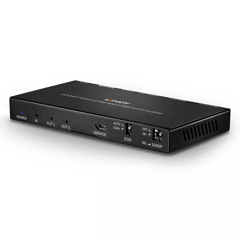 HDMI skirstytuvas Lindy 2 prievadų HDMI 18G su garsu ir mažinimu