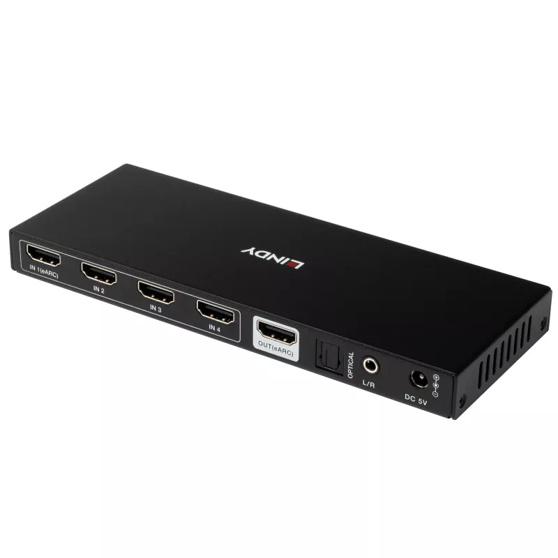 Lindy 4 prievadų HDMI 8K60 jungiklis su eARC, HDMI, USB A, USB C