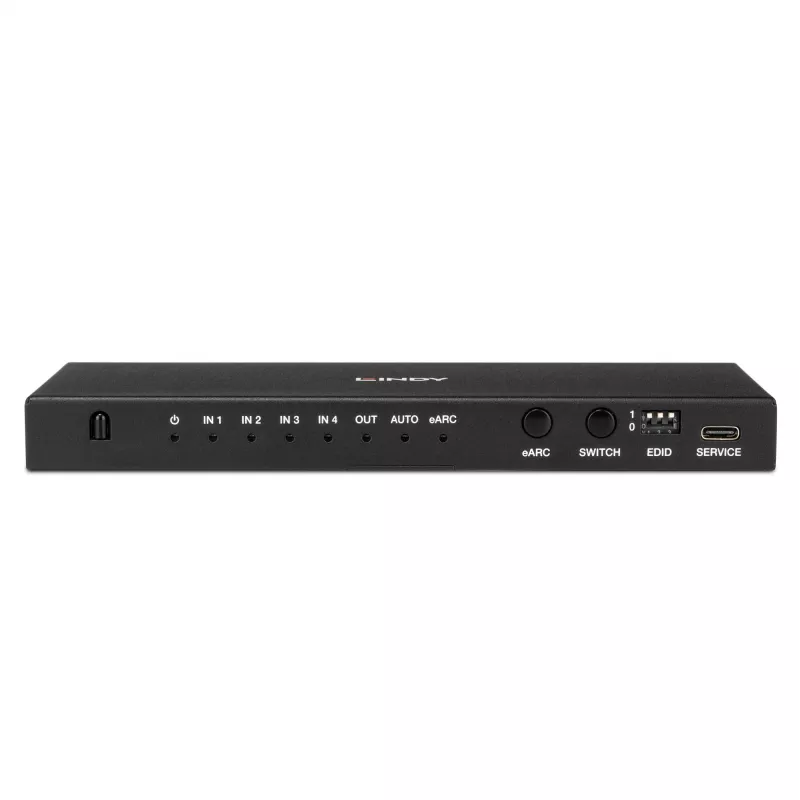 Lindy 4 prievadų HDMI 8K60 jungiklis su eARC, HDMI, USB A, USB C