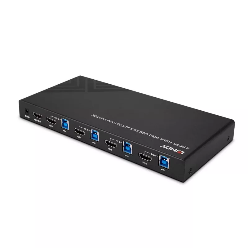 Lindy 4 prievadų HDMI 4K60, USB 3.0 ir garso KVM jungiklis