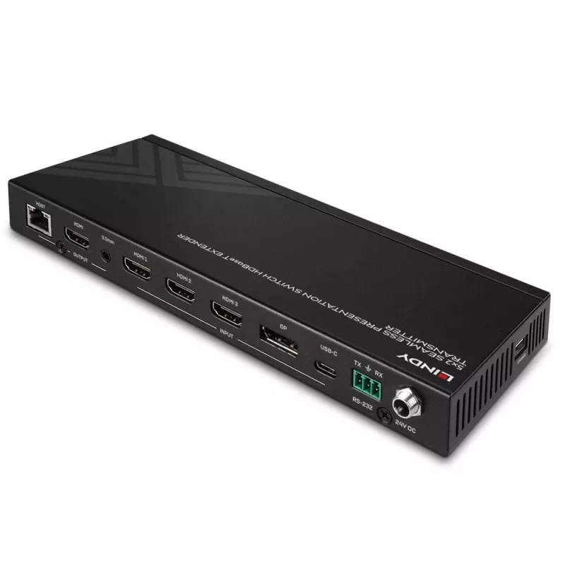 AV siųstuvas Lindy 5 prievadų sklandus pristatymo jungiklis HDBaseT plėstuvas 3840 x 2160 pikselių