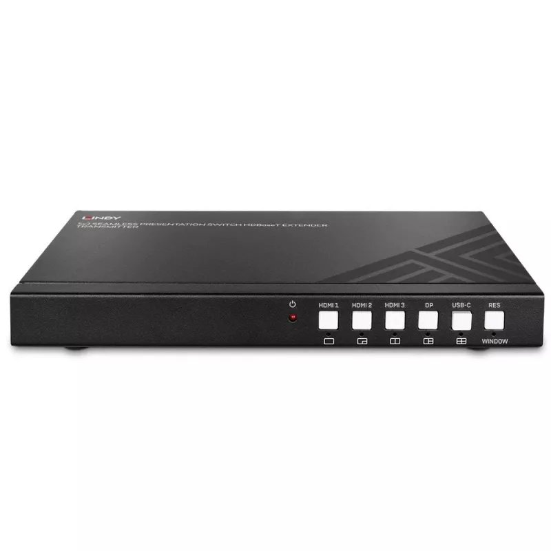 AV siųstuvas Lindy 5 prievadų sklandus pristatymo jungiklis HDBaseT plėstuvas 3840 x 2160 pikselių
